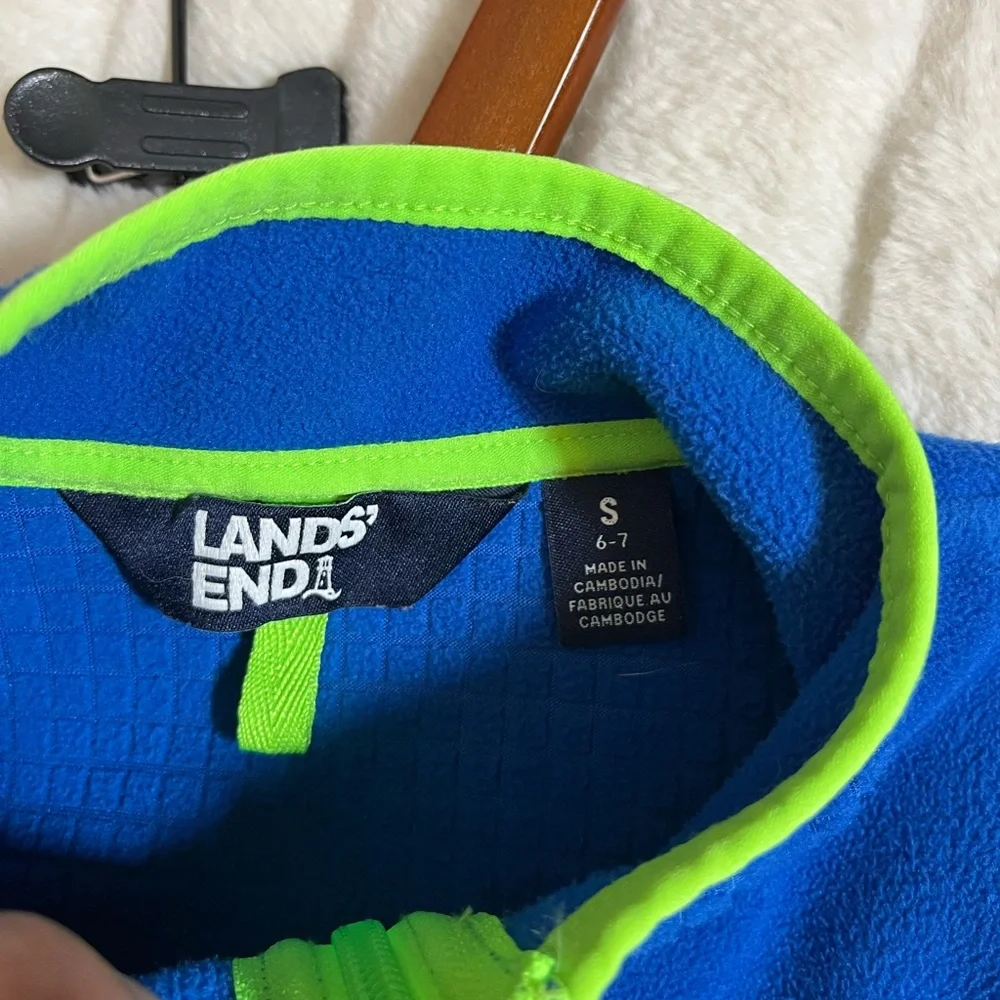 Lands End Kids S 6/7 Fleece Bright Blue Green Full Zip Hiking Camp Spring Vest